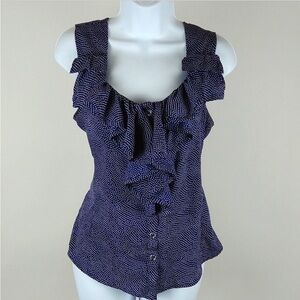 Banana Republic navy and white ruffled sleeveless top